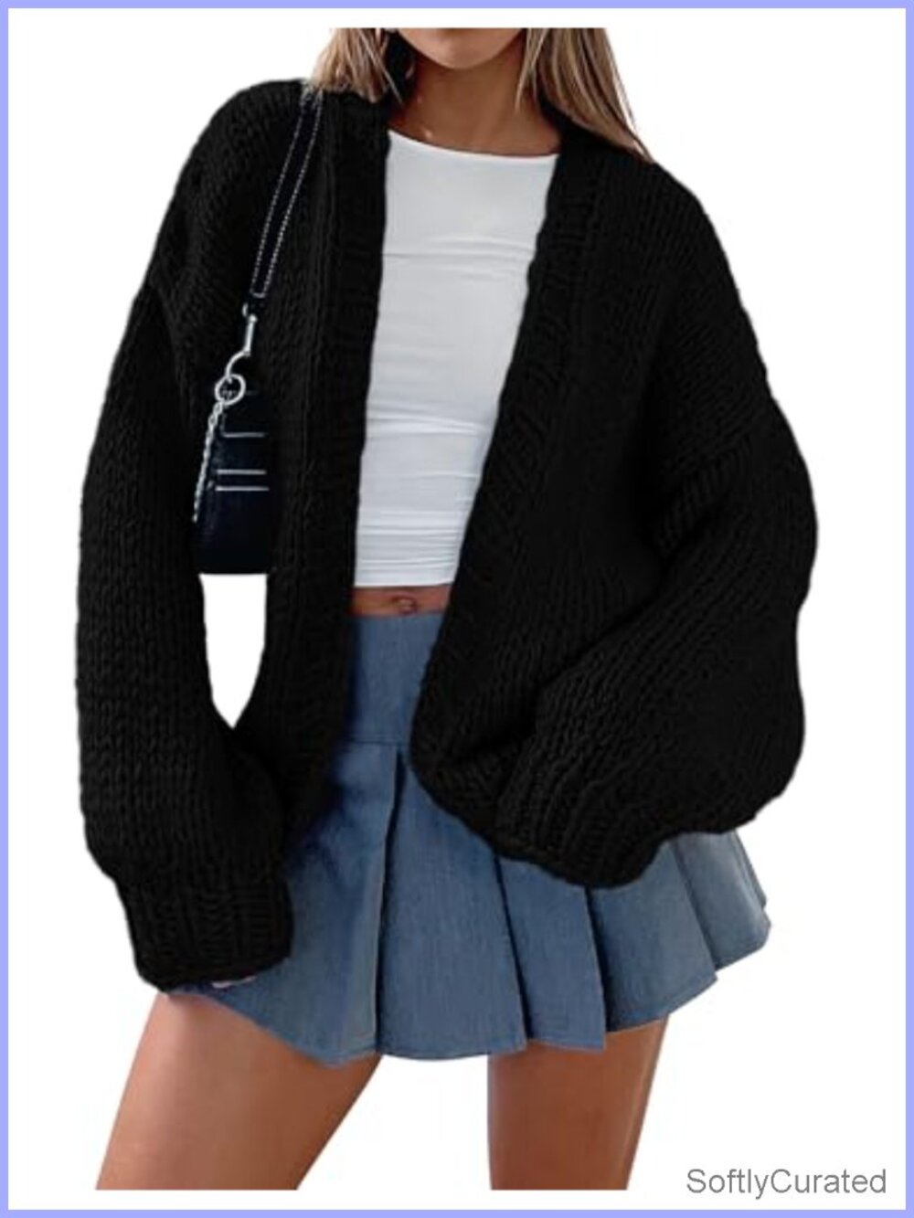 Womens Open Front Long Sleeve Chunky Knit Cardigan Sweater